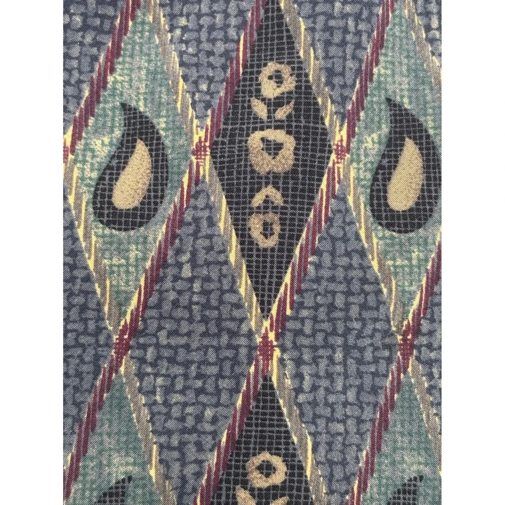 Vintage Bill Blass 100% Silk Necktie Gray Blue Geometric Abstract Paisley
